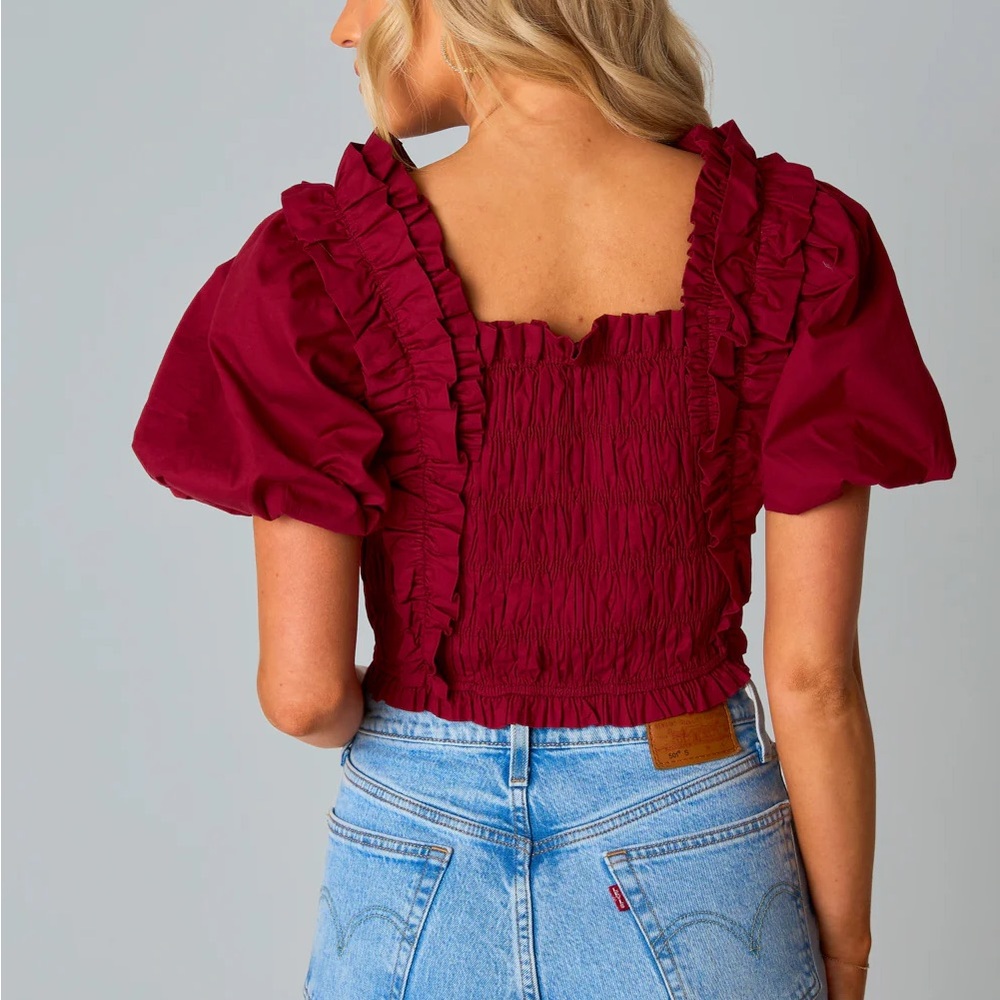 BUDDYLOVE TANDY PUFF SLEEVE TOP - MAROON - Picture 2 of 6